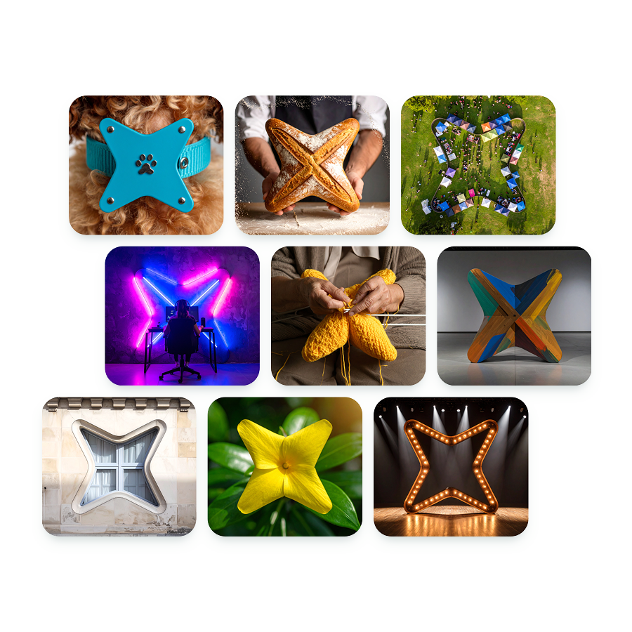 Collage de una ‘X’ en distintos contextos, para representar que BAX se adapta a diferentes tipos de usuarios y necesidades.